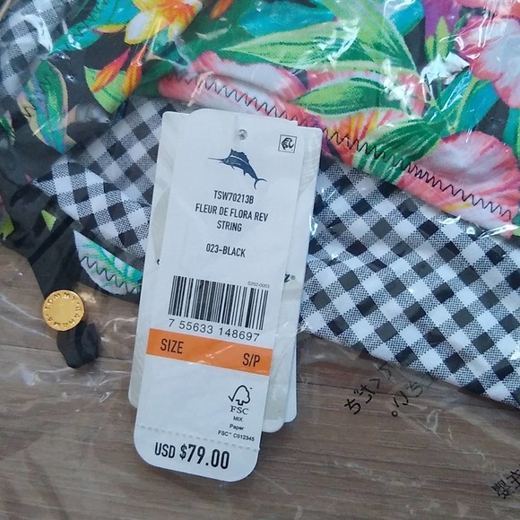 Tommy Bahama Fleur De Flora Reversible Looped String Bikini Bottoms in Black - Picture 6 of 7